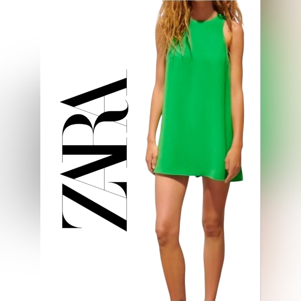 Zara Vibrant Green Mini romper Dress Sz L